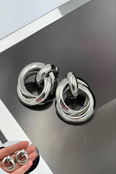 stainles steel İç İçe Daire Gümüş Küpe