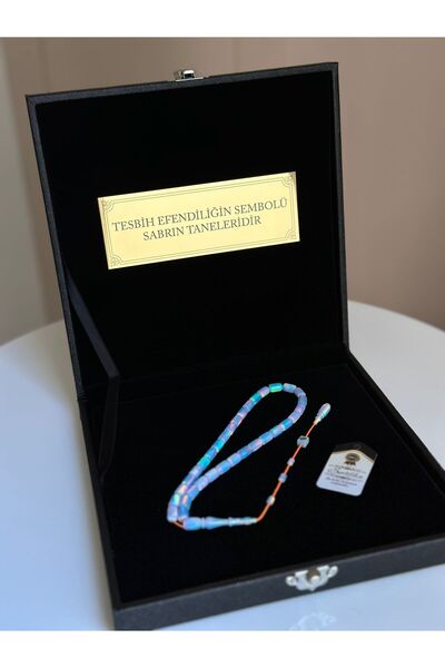 Kehribarstore Opal Taşı Tesbih Özel Kutulu Kehribar  Tesbih Opal Erkek Hediye 10 x 6 mm Turkuaz Mavi