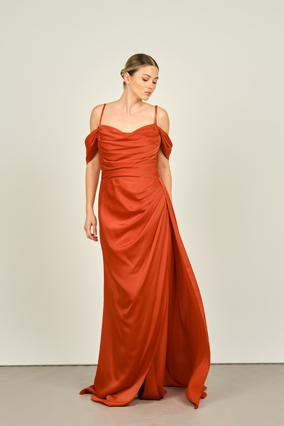 Saygın Long Peach Women's Evening Dress - Rope Strap, 0992449