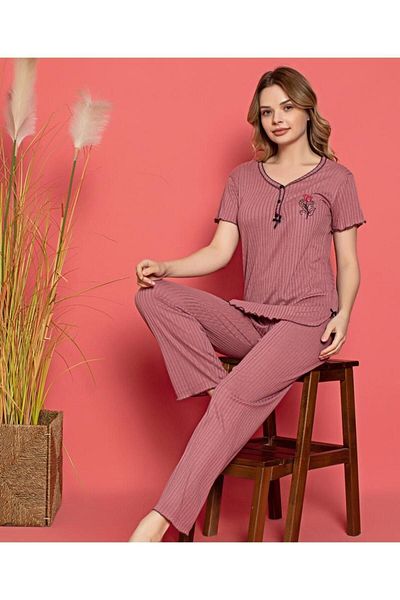 LİLA İÇ GİYİM SET DE PIJAMA CU MÂNECĂ SCURTĂ DE VISCOZĂ PENTRU FEMEI
