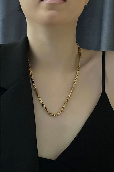 Chavin Shiny Gold 316 L Steel Aleppo Necklace - Ev05Sr