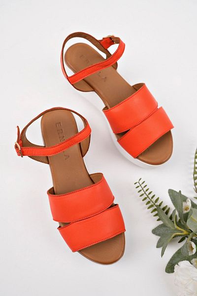 ERNİLA Genuine Leather Wedge Heeled Sandals