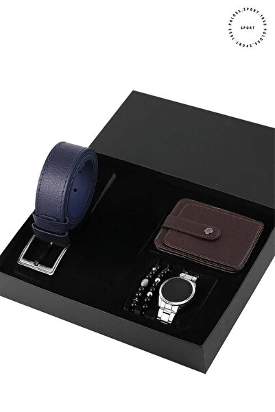 polo55.sport.1855 Özel Kutusunda Erkek Saat, Kemer, Cüzdan, Bileklik Seti