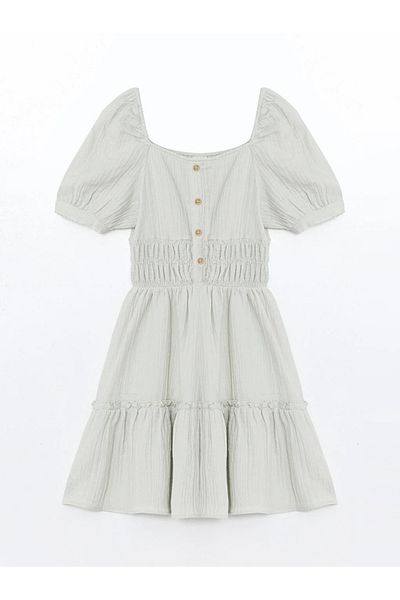 LC Waikiki Lcw Kids - Κοριτσίστικο κοντομάνικο φόρεμα με τετράγωνο λαιμό