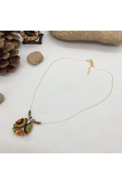 Porsuk Alternatif El Yapımı Etnik Otantik Hippi Bohem Örgü Boncuk Kolye
