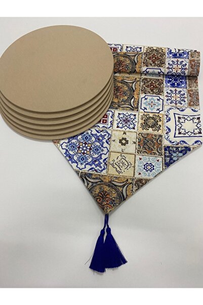 Genel Markalar Açık Kahve Çini Desenli Runner ve Supla Takımı Seti