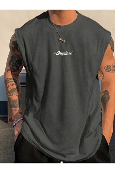 FAVORİST Original Kolsuz Atlet tshirt  Erkek Sıfır Kol Baskısız Giyim Spor Giyim Oversize T-SHİRT