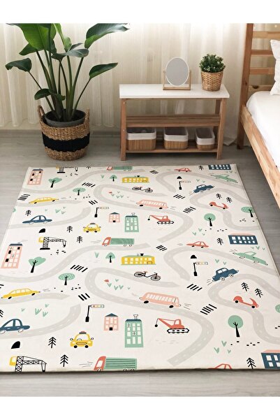 Evmila Dijital Baskılı Kaymaz Taban Yıkanabilir Yol Desenli Çocuk Ve Bebek Od...