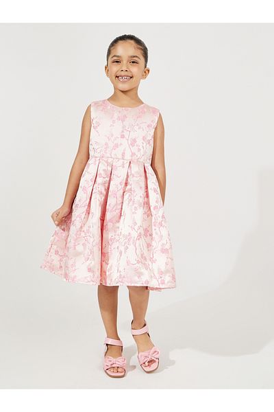 Styli Jacquard Dress with Fold Pleated