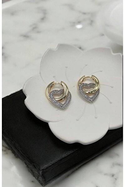 BATU COLLECTİON أقراط على شكل قلب من الفولاذ - تفاصيل حجر الزركون