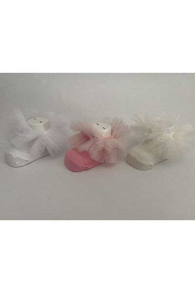 Çorap Çekmecesi Newborn Cotton Baby Girl Tulle 3-Piece Socks Set