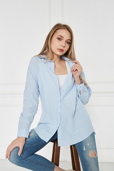 comstar Cămașă de damă oversize lungă de bază albastră
