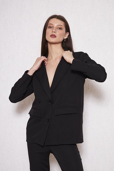 comstar Women's Pocket Jacket Basic Pants Black Suit
