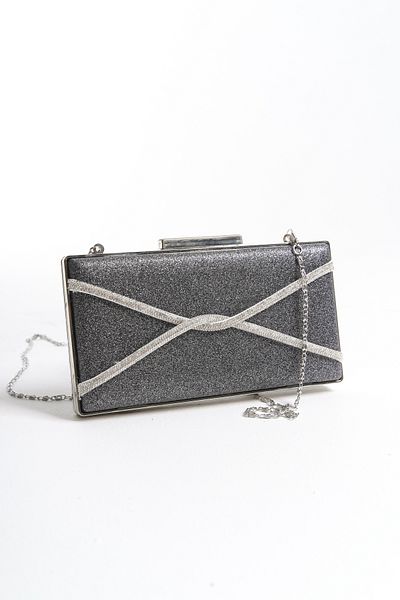 Moda Değirmeni Geantă de seară pentru femei cu detaliu în piatră în cruce de culoare platină - BG1123-310-0002