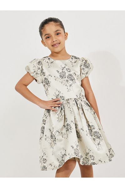 Styli Jacquard Puff Sleeves Dress