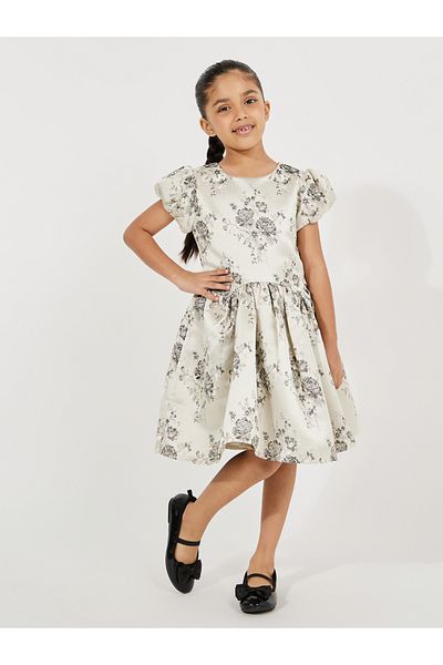 Styli Jacquard Puff Sleeves Dress