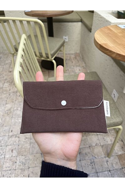 Sumicorn Design Soft Kahverengi Keten Yıkanabilir Çıtçıt Detaylı Ped Çantası,...