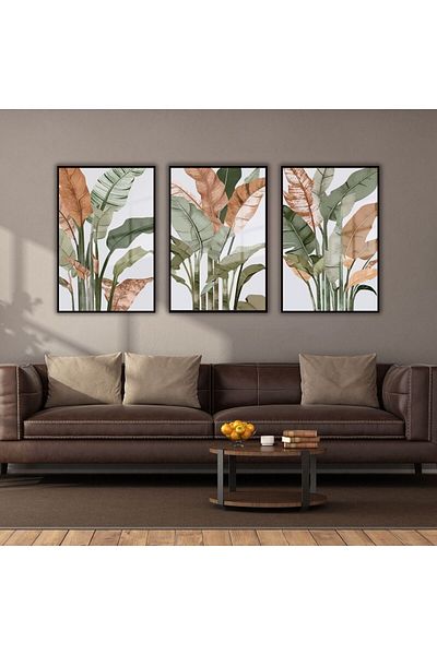 GAAGART Set de 3 mese din sticlă cu cadru metalic, model abstract de plante botanice