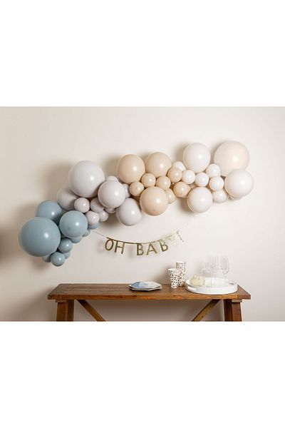 Parti Setim 15 Storm Blue and Retro White 60 Pieces Balloon Set - Birthday Chain Set