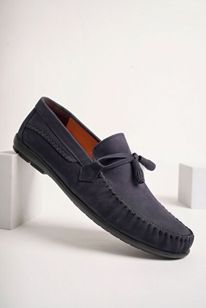 Deripabuc Navy Blue Suede Genuine Leather Men's Loafer - Mrd25-0489