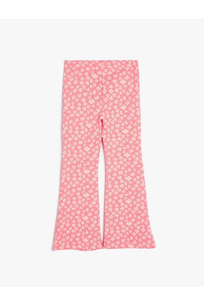 Koton Weiche Leggings mit Blumendruck für Mädchen – Taillengummi und Schlitzdetail