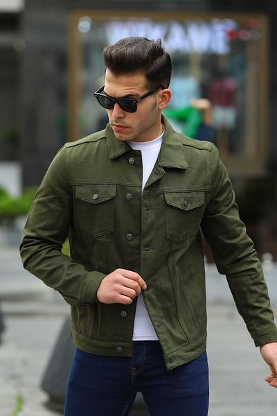 comstar Мъжко модерно поло деколте Slim Fit Denim Jeans Denim яке в цвят каки