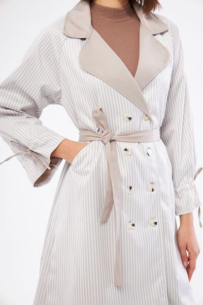 comstar Kadın Belden Bağlamalı Çizgili Trençkot