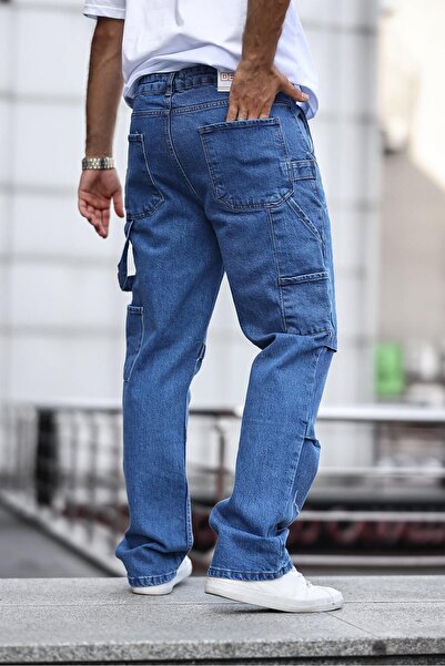 comstar Erkek Wide Leg Bol Paça Basic Mavi Baggy Pantolon