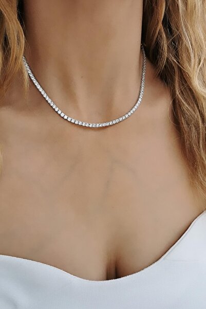 Utku Kuyumculuk 14 AYAR  BEYAZ ALTIN SU YOLU KOLYE