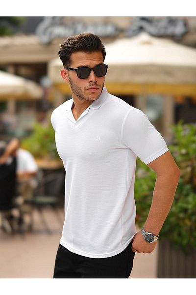 comstar Ανδρικό μπλουζάκι από ύφασμα βάφλα Slim Fit με πατιλέτα (V).