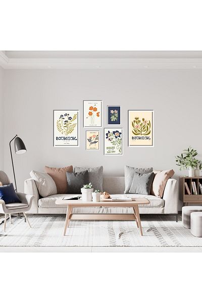 GAAGART Set de 6 picturi din MDF cu rame laminate din lemn Flori botanice