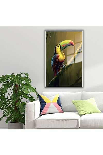 GAAGART Masă din sticlă temperată cu cadru metalic Colorat Tukan Bird