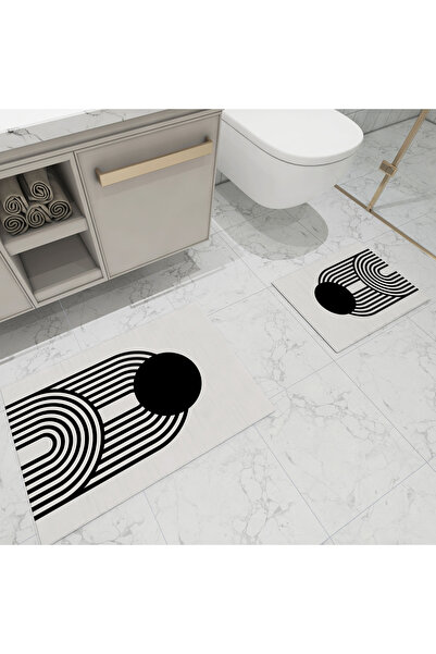 Royalte Μαύρο και άσπρο Σετ πατάκι μπάνιου 2 τεμαχίων - Αντιολισθητική βάση, ...