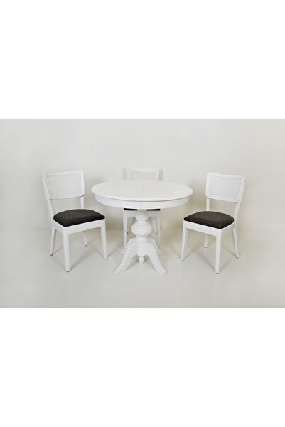 Meser Mobilya Ezine Yuvarlak Baba Ayak Mutfak Masa/iznik Hasırlı Mutfak Sandalye Takımı