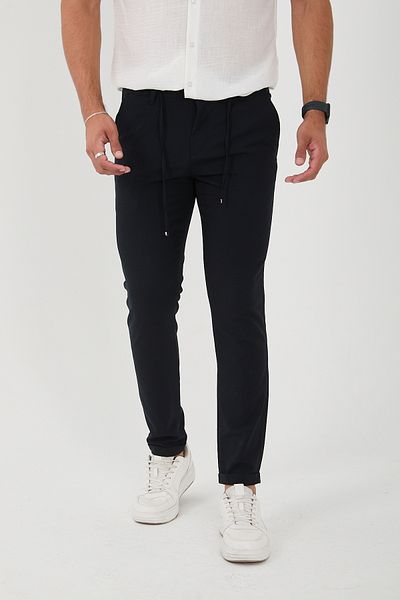 BROCARD Navy Blue men's Jogger Slimfit Trousers - Half Elastic, Double Leg