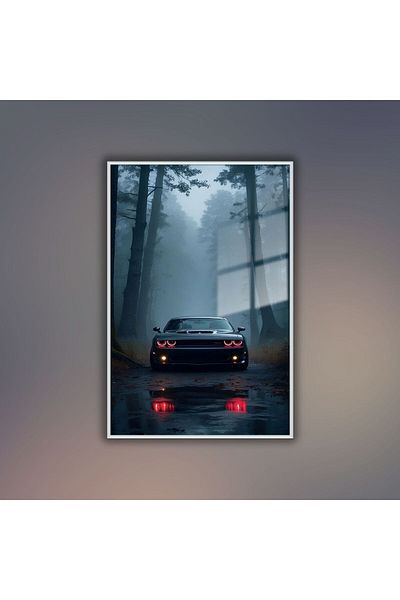 GAAGART Masă din sticlă temperată cu cadru metalic Dodge Demon Car & Forest