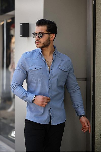 comstar Cămașă din denim slim fit cu capse - buzunar dublu