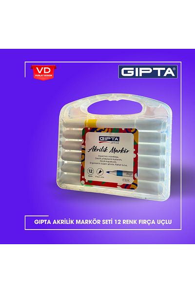 Gıpta 12 Pieces Acrylic Marker Pen Set - Brush Tip, Box with Bag
