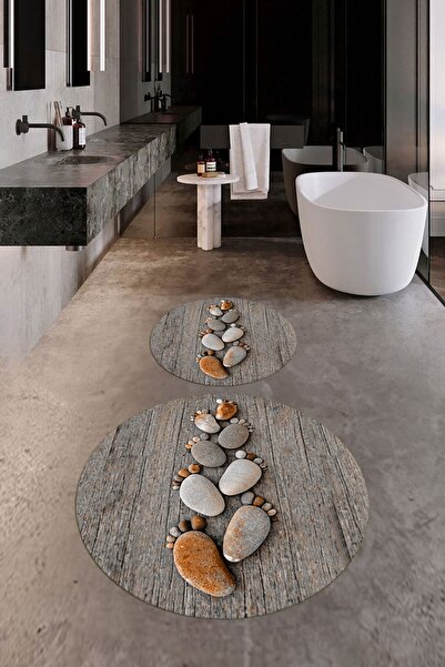 EY HOME Τρισδιάστατο ψηφιακό αντιολισθητικό μοτίβο ποδιών που πλένεται, διπλό στρογγυλό σετ καθίσματος τουαλέτας μπάνιου