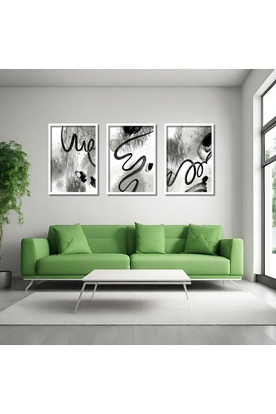 GAAGART Masă MDF din 3 piese cu cadru laminat din lemn Gri Negru Design abstract