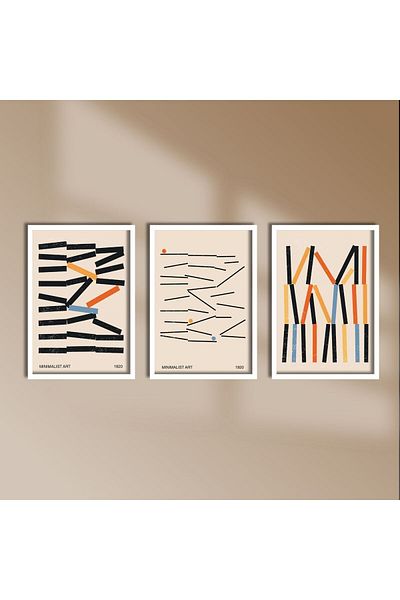 GAAGART Pictură MDF din 3 piese cu cadru laminat din lemn Artă minimalistă 1920