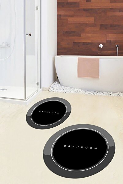 EY HOME Ψηφιακό σετ τουαλέτας με στρογγυλό χαλάκι μπάνιου με αντιολισθητική επιφάνεια που πλένεται με τύπωμα φορές