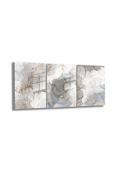 GAAGART Tempered Real Glass Table Set Gray White Abstract Patterned Design
