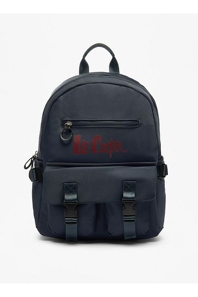 Lee Cooper Logo Print Backpack with Adjustable Straps and Zip Closure - 29x13x41 cm