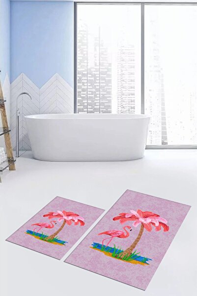 EY HOME με τύπωμα Σετ τουαλέτας με διπλό χαλάκι μπάνιου με αντιολισθητικό σχέ...