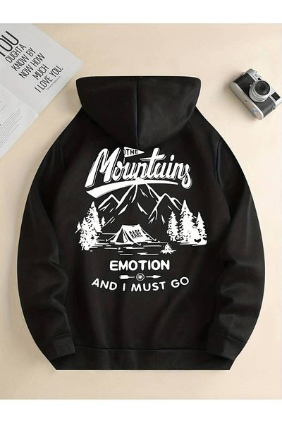 NOFLEN Hanorac oversize unisex cu imprimeu Black Mountain