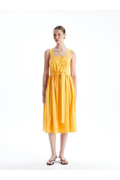 LC Waikiki Γυναικείο φόρεμα λινό Look Square γιακά με λουράκι - Συνδυασμός Mother and Daughter