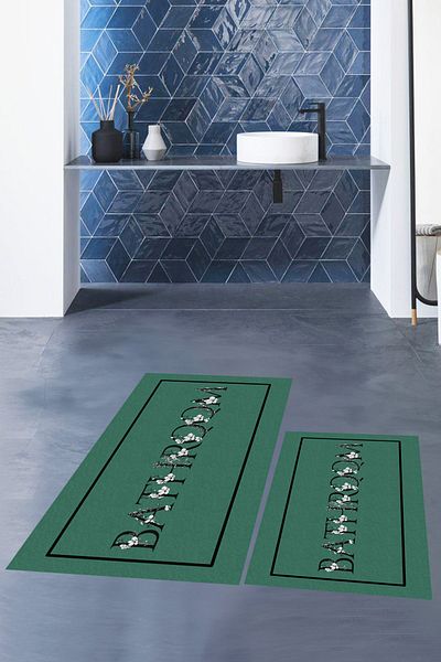 EY HOME Set de scaune de toaletă pentru baie, lavabil, imprimat, lavabil, cu scris, KLOZET-6-GREEN,