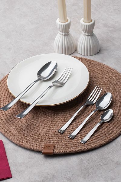 Porsima Tokyo Plain Fork Spoon Set - Steel Serving Set - Food Dessert Set - 30 Pieces for 6 People