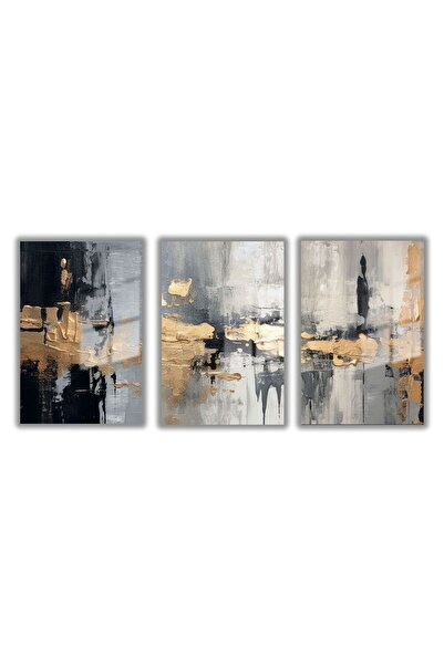 GAAGART Cam Tablo Seti Soyut Siyah Gold Desen